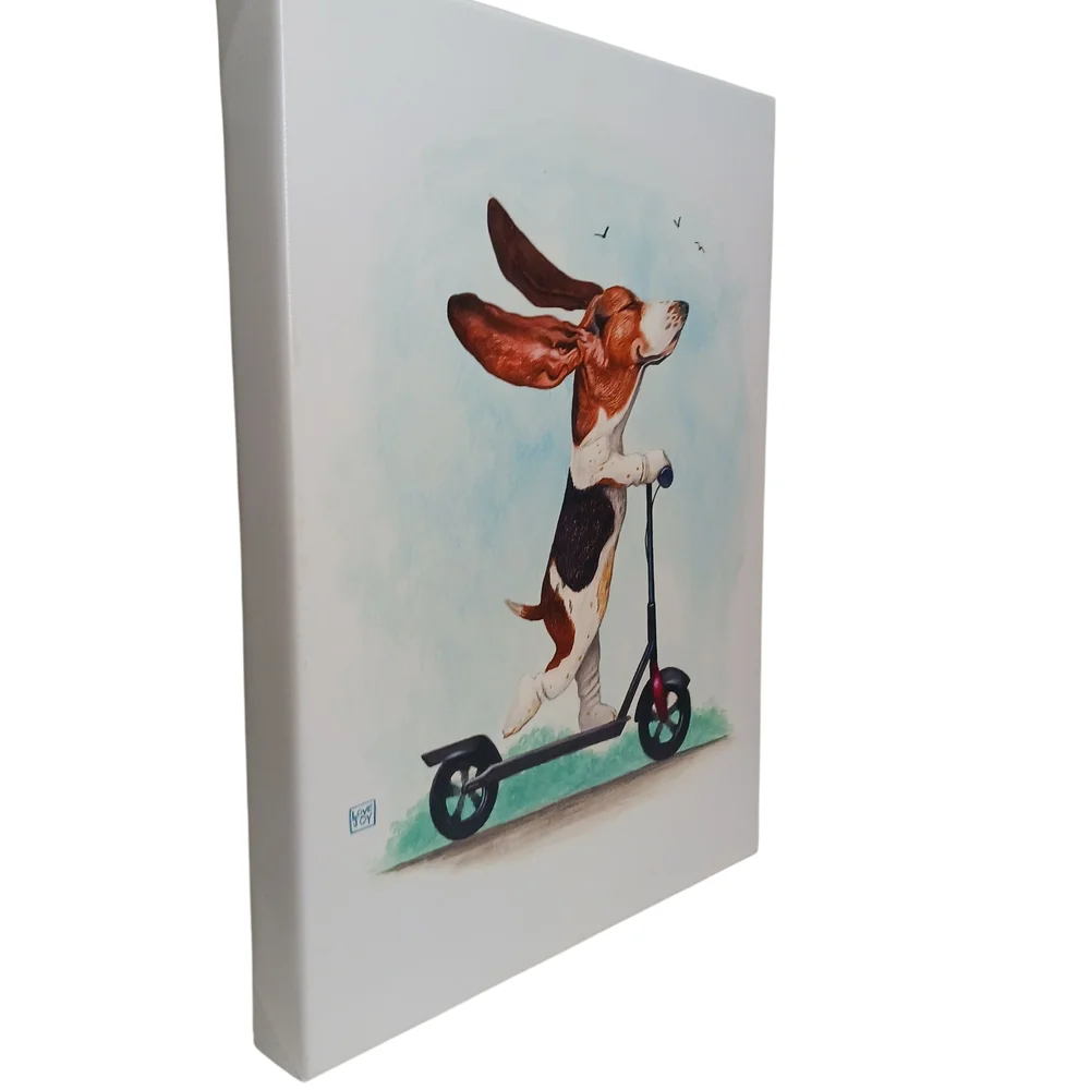 Dog on Scooter Canvas Art - Picture 2 of 3